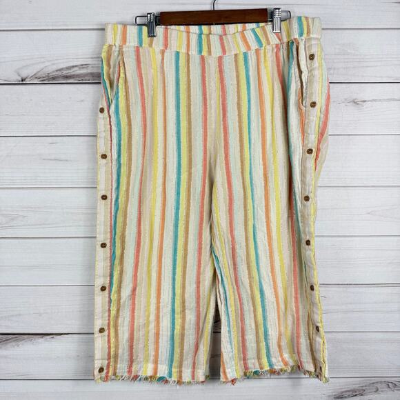 For The Republic Striped Wide Leg Cropped Pants Summer Womens Sz 1X - Picture 1 of 12